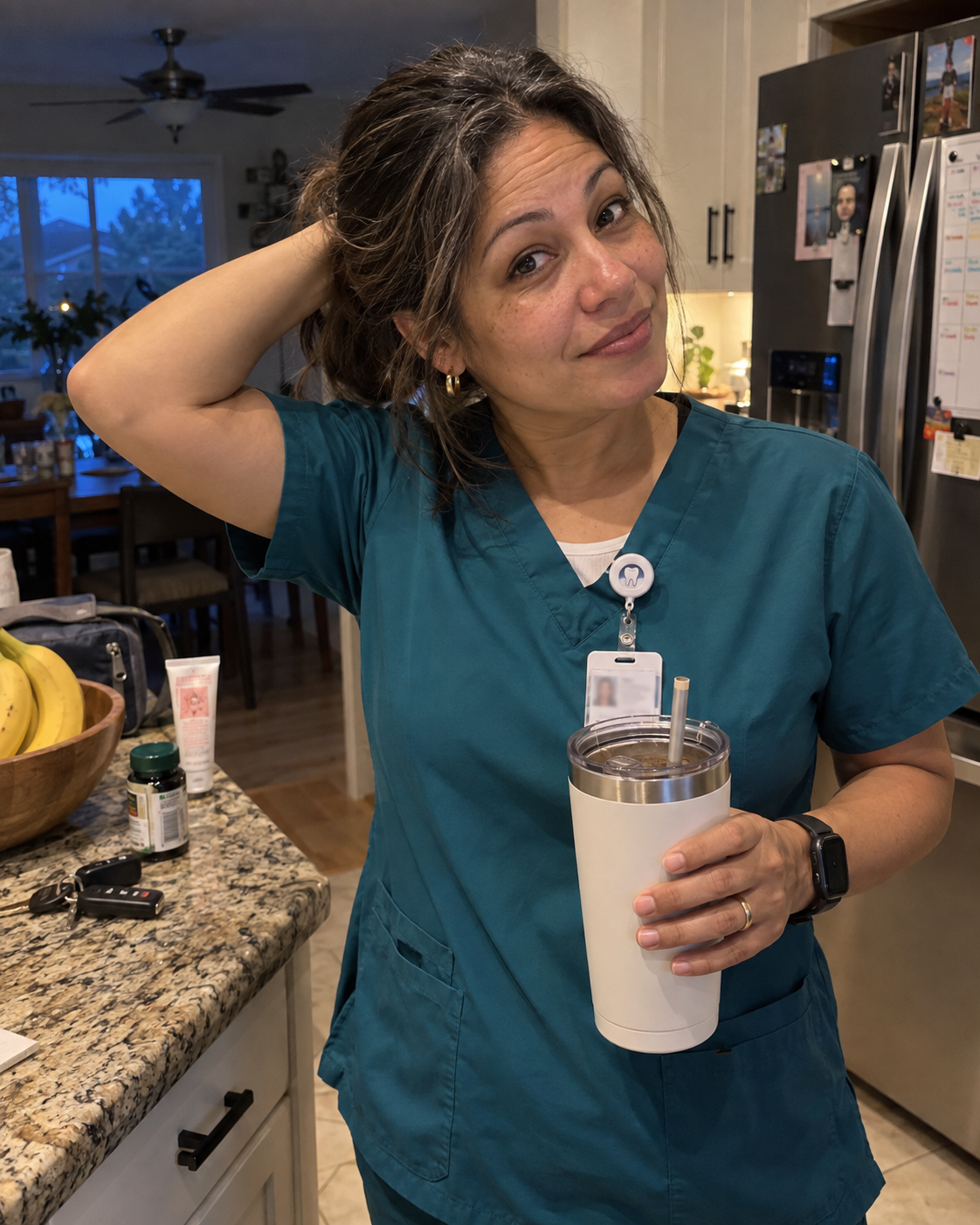 Renee in her kitchen before a shift